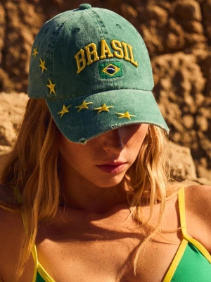 Bershka Haftowana Czapka Z Daszkiem Brazylia Kobieta Zielony