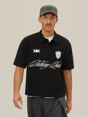 Bershka Haftowana Koszulka Polo Z Krótkim Rękawem Mężczyzna Czarny