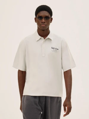 Bershka Haftowana Koszulka Polo Z Krótkim Rękawem Mężczyzna Szary