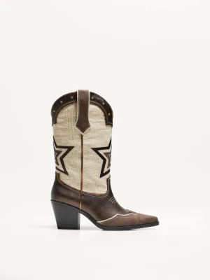 Bershka Haftowane Botki Kowbojki Kobieta Kombinowany