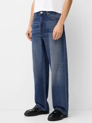 Bershka Haftowane Jeansy Baggy Mężczyzna Niebieski