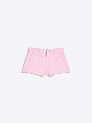Bershka Haftowane Shorty Z Dzianiny Dresowej Kobieta Różowy