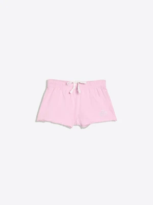 Bershka Haftowane Shorty Z Dzianiny Dresowej Kobieta Różowy