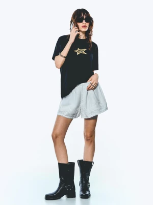Bershka Haftowane Spodenki W Stylu Boho Kobieta Biały Złamany