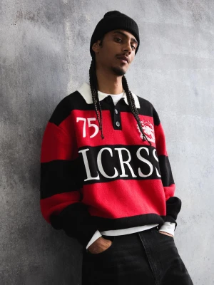 Bershka Haftowany Sweter Z Kołnierzykiem Typu Polo Mężczyzna Czerwony