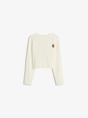 Zdjęcie produktu Bershka Haftowany Sweter Ze Splotem Warkoczowym Kobieta Kremowy