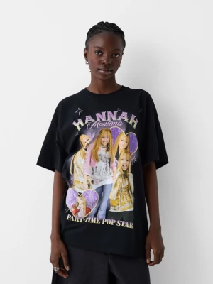 Bershka Koszulka Z Krótkim Rękawem I Nadrukiem Hannah Montana Kobieta Czarny