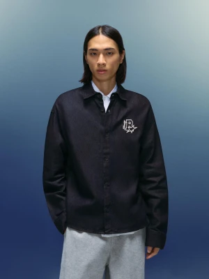 Bershka Jeansowa Koszula Oversize Mężczyzna Niebieski