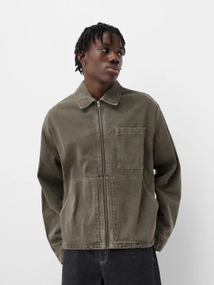 Bershka Jeansowa Kurtka Mężczyzna Khaki