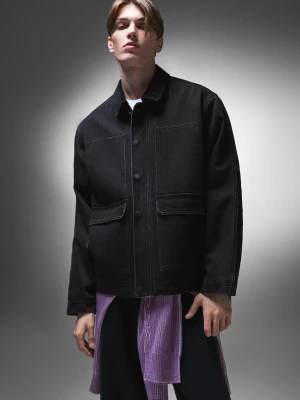 Bershka Jeansowa Kurtka Z Kieszeniami Mężczyzna Czarny