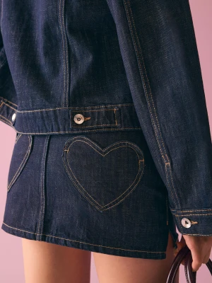 Bershka Jeansowa Spódnica Mini Z Haftem Kobieta Granatowy