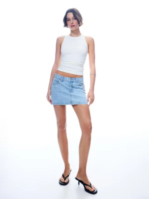 Bershka Jeansowa Spódnica Mini Ze Zdobieniami Kobieta Wyblakły Niebieski