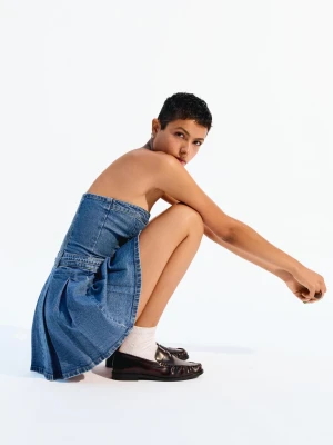 Bershka Jeansowa Sukienka Mini Kobieta Wyblakły Niebieski