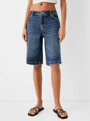 Bershka Jeansowe Bermudy O Kroju Baggy Kobieta Niebieski