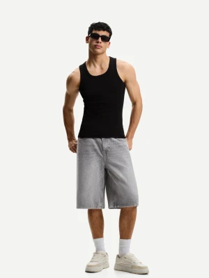 Bershka Jeansowe Bermudy O Kroju Baggy Mężczyzna Szary