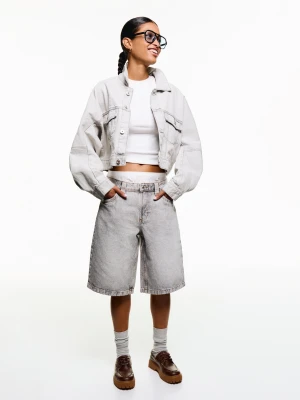 Bershka Jeansowe Spodenki Baggy Kobieta Szary