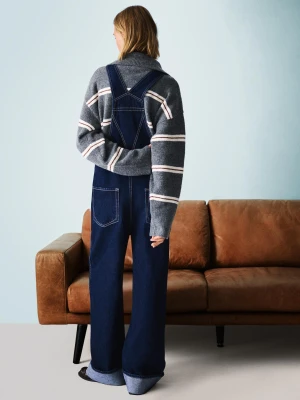 Bershka Jeansowy Kombinezon Oversize Na Ramiączkach Kobieta Granatowy