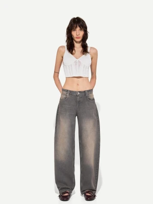 Bershka Jeansy Baggy Barrel Kobieta Ciemnoszary