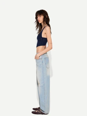 Bershka Jeansy Baggy Barrel Kobieta Wyblakły Niebieski