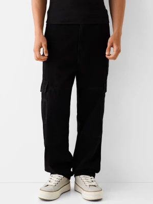 Bershka Jeansy Baggy Cargo Mężczyzna Czarny