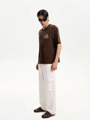 Bershka Jeansy Baggy Cargo Mężczyzna Kremowy