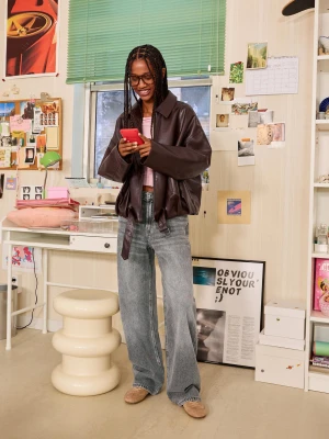 Bershka Jeansy Baggy Kobieta Ciemnoszary