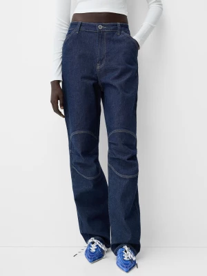 Bershka Jeansy Baggy Kobieta Granatowy