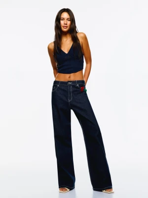 Bershka Jeansy Baggy Kobieta Granatowy