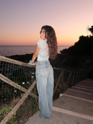Bershka Jeansy Baggy Kobieta Jasnoniebieski