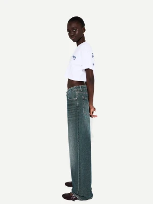 Bershka Jeansy Baggy Kobieta Zielony