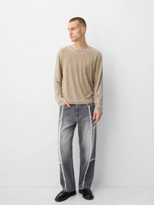 Zdjęcie produktu Bershka Jeansy Baggy Z Frędzlami Mężczyzna Ciemnoszary