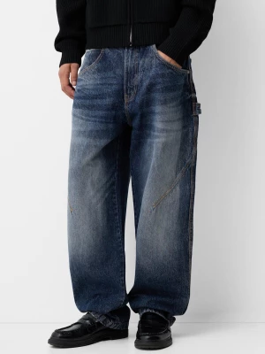 Bershka Jeansy Balloon Fit Baggy Mężczyzna Ciemnoniebieski