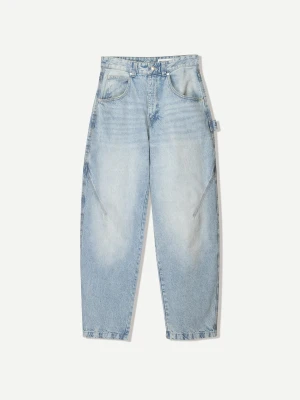 Bershka Jeansy Balloon Fit Baggy Mężczyzna Wyblakły Niebieski