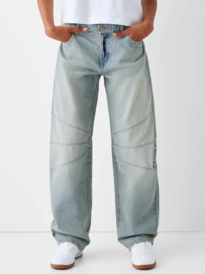 Bershka Jeansy Balloon Low Waist Ze Szwami Kobieta Wyblakły Niebieski