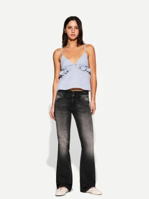 Bershka Jeansy Bootcut Low Waist Kobieta Czarny