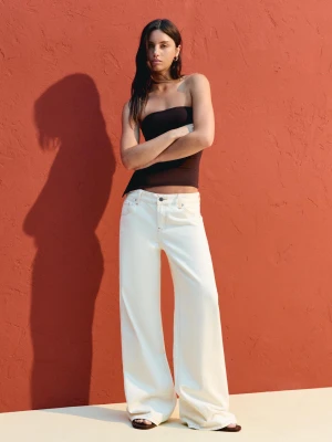 Bershka Jeansy Boyfriend Kobieta Kremowy