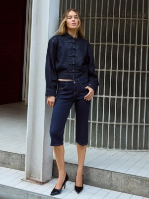 Bershka Jeansy Capri Kobieta Granatowy