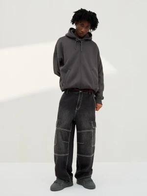 Bershka Jeansy Cargo Parachute Mężczyzna Czarny