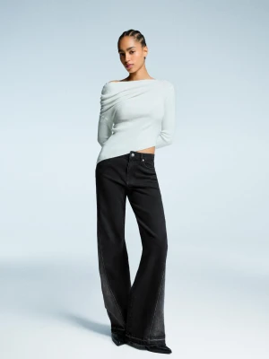 Bershka Jeansy Flare Kontrastowe Kobieta Czarny