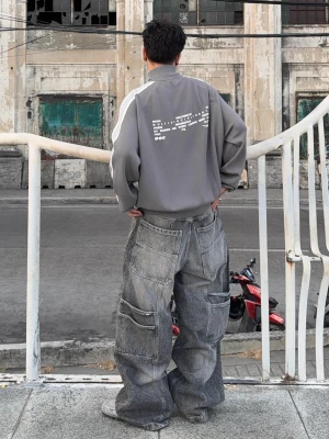 Bershka Jeansy Megabaggy Mężczyzna Szary