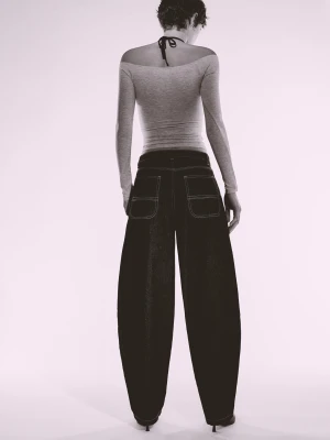 Bershka Jeansy O Kroju Baggy Balloon Kobieta Ciemnoszary