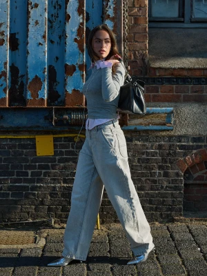 Bershka Jeansy O Kroju Baggy Balloon Kobieta Szary