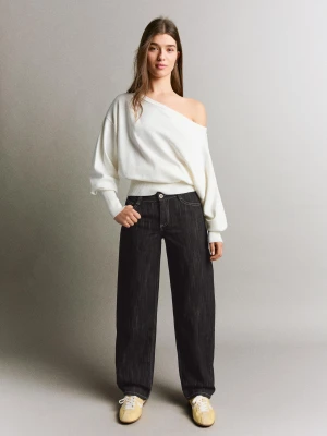 Bershka Jeansy O Kroju Baggy Barrel Kobieta Czarny