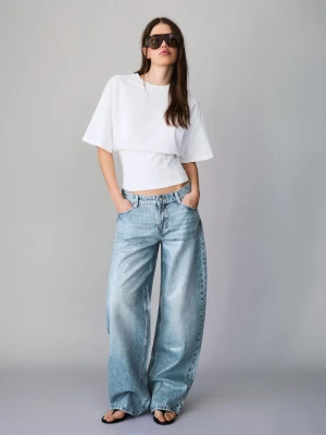 Bershka Jeansy O Kroju Baggy Barrel Z Cekinami Kobieta Wyblakły Niebieski