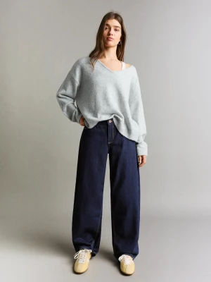 Bershka Jeansy O Kroju Baggy Barrel Z Niskim Stanem Kobieta Granatowy