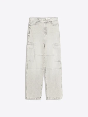 Bershka Jeansy O Kroju Baggy Cargo Mężczyzna Szary