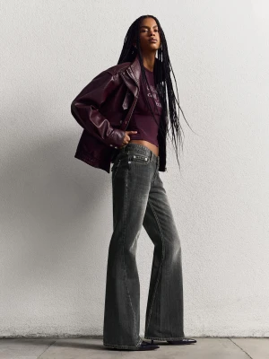 Bershka Jeansy O Kroju Baggy Flare Kobieta Srebrny