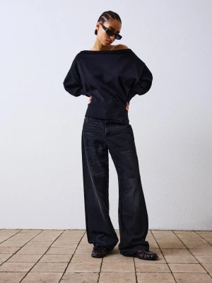 Bershka Jeansy O Kroju Baggy Kobieta Czarny