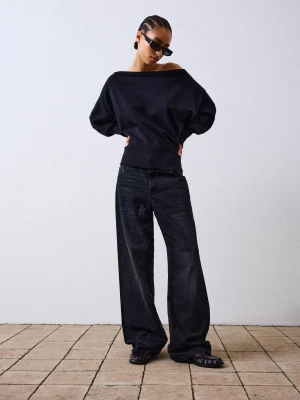 Bershka Jeansy O Kroju Baggy Kobieta Czarny