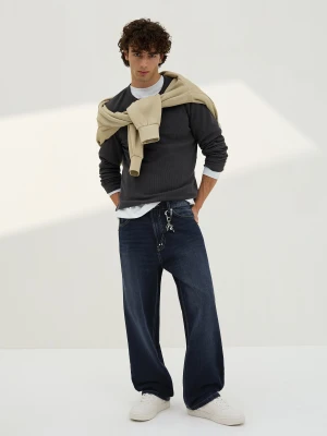 Bershka Jeansy O Kroju Baggy Mężczyzna Ciemnoniebieski